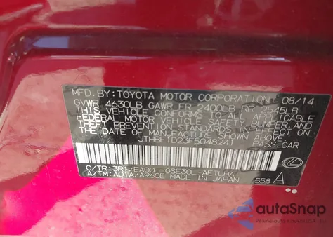 2015 Lexus Is 250 z USA, uszkodzony, nr VIN JTHBF1D23F5048241